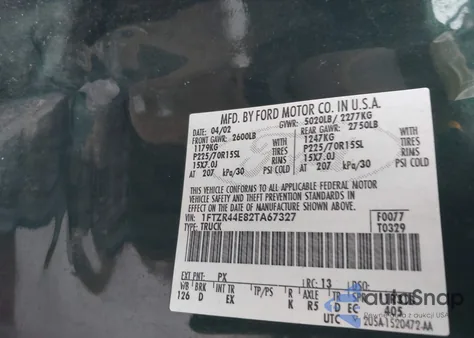 2002 Ford Ranger Xlt from USA, damaged, VIN 1FTZR44E82TA67327